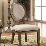Laurel Foundry Modern Farmhouse® Shipp King Louis Back Side Chair in Rustic Oak Wood/Upholstered/Fabric in Brown/Green | Wayfair