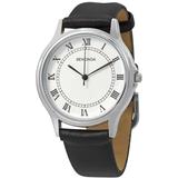 Quartz White Dial Black Leather Watch