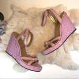 Coach Shoes | Coach Signature Lilac Wedge Sandal 7 B Cathleen Leather W Brocade Logo Purple | Color: Pink/Purple | Size: 7