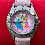 Disney Accessories | Disney Anna Women Watch Pink Leather Band Analog Wrist Watch | Color: Pink/Silver | Size: Os