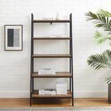 Contemporary Metal and Wood 5-Shelf Ladder Bookshelf – Rustic Oak - Walker Edison BS56MWLDRO