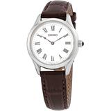 Quartz White Dial Brown Leather Watch