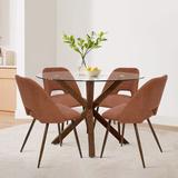 George Oliver 5-Piece Round Glass Dining Table Sets Wood/Glass/Metal/Upholstered Chairs in Brown/Gray | Wayfair 6D810D6FFB0D467EB9C990DAE944BAF5