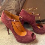 Gucci Shoes | Gucci T-Strap Platform Heels | Color: Purple/Red | Size: 8.5