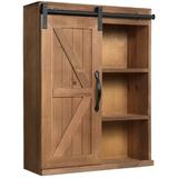 Gracie Oaks Solid Wood Wall Mounted Bathroom Cabinet Solid Wood in Brown, Size 27.8 H x 21.7 W x 8.0 D in | Wayfair