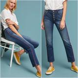 Anthropologie Jeans | Anthropologie Pilcro High Rise Straight Leg Jeans 29 Red Stripe 8 Cropped Piping | Color: Blue/Red | Size: 29
