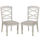 Brite Lite New Neon Katherine 38 Inch Side Chair w/ Fabric Seat, Set Of 2, White Wood/Upholstered in Brown/White, Size 38.0 H x 23.0 W x 18.75 D in
