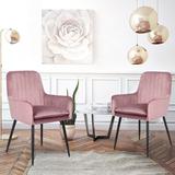 Everly Quinn Set Of 2 Fabric Dining Room Chairs Wood/Upholstered in Pink, Size 32.87 H x 20.87 W x 20.87 D in | Wayfair