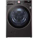 LG - 4.5 Cu. Ft. High Efficiency Stackable Smart Front-Load Washer with Steam and Built-In Intelligence - Black steel