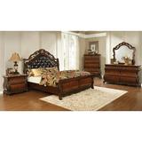 Decor+ Exeter Eastern King Tufted Sleigh Bed Dark Burl Wood & /Upholstered/Faux leather in Brown | Wayfair C222751KE