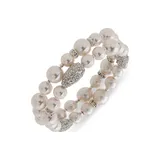 Anne Klein Silver Tone Pink Crystal Pearl Stretch Set Bracelet
