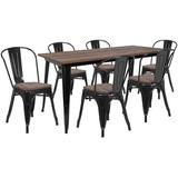 Flash Furniture 7 Piece Solid Wood Dining Set Wood/Metal in Black/Brown, Size 30.5 H in | Wayfair CH-WD-TBCH-28-GG
