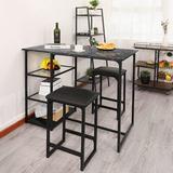 Everly Quinn 3 Piece Bar Table Set For 2, Counter Height Dining Table Set w/ 2 Bar Stools & 3 Open Storage Shelves For Home, Kitchen, Bistro Wayfair
