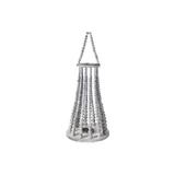 Urban Trends Wood Round Lantern w/ Top Handle, Center Candle Holder & Vertical Beads Column Design Body In Flared Bottom XL Washed Finish Gray Wood