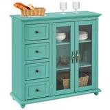 Red Barrel Studio® Buffet Sideboard Table Kitchen Storage Cabinet w/ Drawers & Doors,Blue in Green, Size 36.5 H x 36.0 W x 12.0 D in | Wayfair