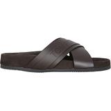 Leather Slide Sandals With Crossed Band