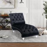 Clover Tufted Armless Chaise Lounge Wood/Velvet in Black, Size 34.05 H x 28.94 W x 63.38 D in | Wayfair WNS39538681