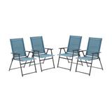 Vicllax Folding Patio Dining Chair Set Of 4 Metal/Sling in Black, Size 37.4 H x 20.1 W x 25.8 D in | Wayfair FDC04BL