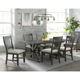 Sunset Trading Trestle 5 Piece Dining Set | 96" Rectangular Extendable Table | 4 Side Chairs | Distressed Gray Wood | Seats 8 Wood/Upholstered Chairs