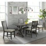 Sunset Trading Trestle 5 Piece Dining Set | 96" Rectangular Extendable Table | 4 Side Chairs | Distressed Gray Wood | Seats 8 Wood/Upholstered Chairs