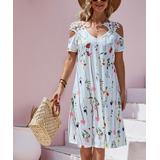 Camisa Women's Casual Dresses White - White & Pink Floral Lace-Accent Cutout Midi Shift Dress - Women