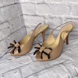 Kate Spade Shoes | Kate Spade New York Beige Tan Peep Toe Slingback Bow On Toes Heels Size 8.5 | Color: Black/Tan | Size: 8.5