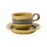 Hello Honey Mugs - Brown & Black Stripe Stoneware Cup & Round Saucer