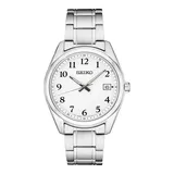 Seiko Men's Essential Stainless Steel White Dial Watch - SUR459, Size: Large, Silver