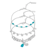 Nine West Silver Tone Simulated Turquoise Anklet Set of 3, Women's, Turquoise/Blue