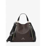 Michael Kors Brooklyn Large Logo and Pebbled Leather Tote Bag Brown One Size
