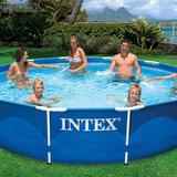 Intex 12' x 30" Metal Frame Round Swimming Pool w/Filter Pump & 13' Pool Cover Plastic in Blue, Size 144.0 H x 156.0 W in | Wayfair