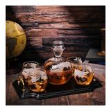 The Wine Savant Etched World Map Globe 5 Piece Whiskey Decanter Set Glass in Black, Size 13.0 H x 13.0 W in | Wayfair B095T1KJYH