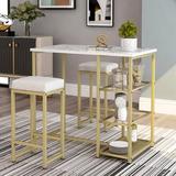 Everly Quinn Quetzally 4 - Person Counter Height Dining Set Wood/Metal/Upholstered Chairs in Brown/Gray/White, Size 36.2 H in | Wayfair