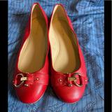 Coach Shoes | Coach Alice Leather Ballet Flats With Gold Toned Hardware 6.5 | Color: Red | Size: 6.5
