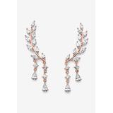 Women's Rose Gold Plated Laurel Leaf Climber Drop Earrings (43x8mm) Marquise Cut Crystal by PalmBeach Jewelry in Rose Gold