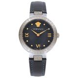 40mm Stainless Steel & Leather-strap Watch - Black - Versace Watches