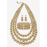 Plus Size Women's Gold Tone Graduated Bib 17" Necklace Set by PalmBeach Jewelry in Gold