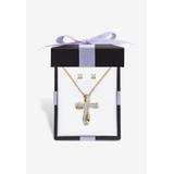 Plus Size Women's Yellow Gold-Plated Cross Pendant with Genuine Diamond Accent on 18" Chain by SETA in Diamond