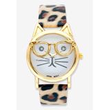Women's Gold Tone Leopard Print Cat Watch, 7.5 inches plus Extender by PalmBeach Jewelry in Gold