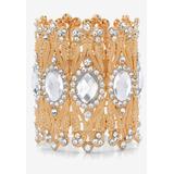 Women's Goldtone Oval-Cut and Round Crystal Stretch Wide Cuff Bracelet by PalmBeach Jewelry in Gold