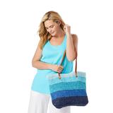 Women's Color Block Straw Tote by Woman Within in Deep Cobalt Cabana Stripe