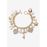 Women's Gold Tone Charm Bracelet Crystal and Cultured Freshwater Pearl 8" by PalmBeach Jewelry in Crystal