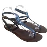 J. Crew Shoes | J. Crew Womens Basic Flat Leather Thong Strappy Slingback Sandal Navy Blue 8.5 | Color: Blue | Size: 8.5