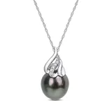 Belk & Co Women's Tahitian Cultured Pearl and Diamond Accent Swirl Necklace in 14k White Gold