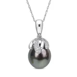 Belk & Co Women's Tahitian Cultured Pearl & Diamond Accent Necklace in 14k White Gold
