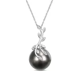Belk & Co Women's Tahitian Cultured Pearl and Diamond Accent Leaf Necklace in 14k White Gold