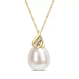 Belk & Co Women's South Sea Cultured Pearl and Diamond Accent Swirl Necklace in 14k Yellow Gold