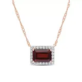 Belk & Co 1.25 Ct Tgw Garnet And 1/8 Ct Tw Diamond Halo Necklace In 10K Rose Gold, Pink