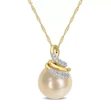 Belk & Co 9-10Mm South Sea Cultured Pearl And 1/10 Ct Tw Diamond Swirl Necklace In 14K Yellow Gold