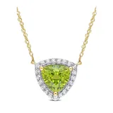 Belk & Co 1.5 Ct Tgw Peridot And White Topaz Trillion Halo Necklace In 10K Yellow Gold